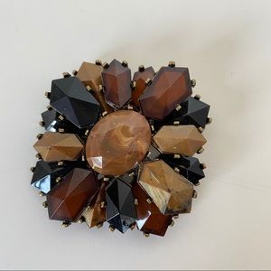 NEW Brooch Black Tan Orange Brass 2.5" Wide